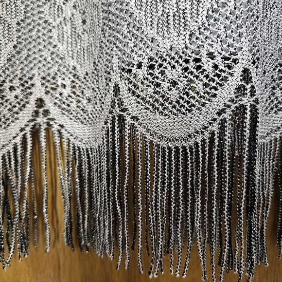 Silver lace Vintage Topshop siand Fringe Skirt Size 12 - Picture 7 of 7